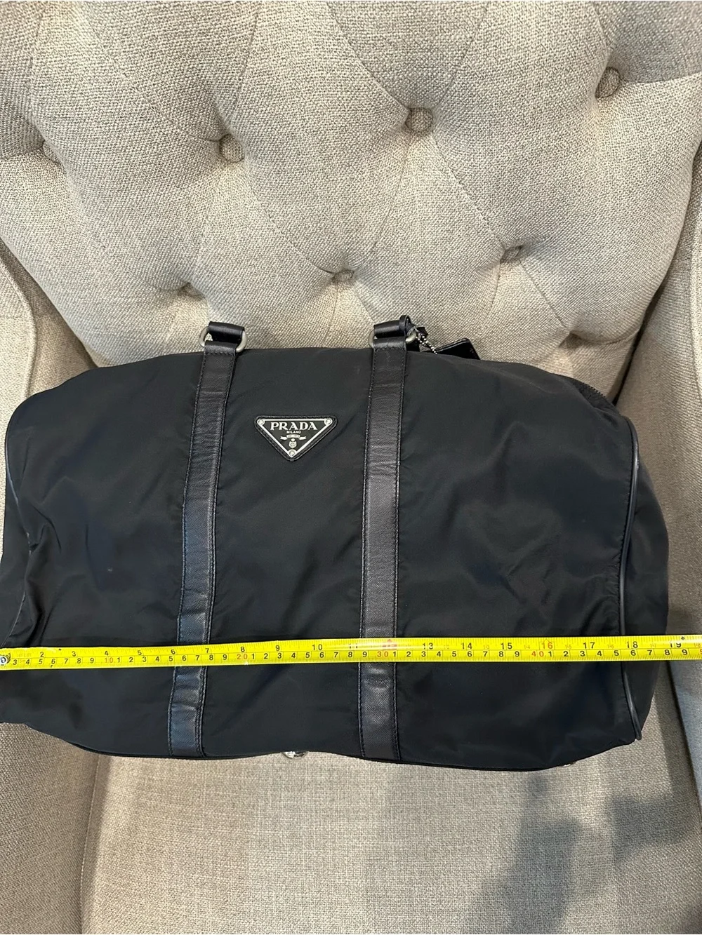 Prada Black Tessuto Weekender Nylon Bag with Leather Trim